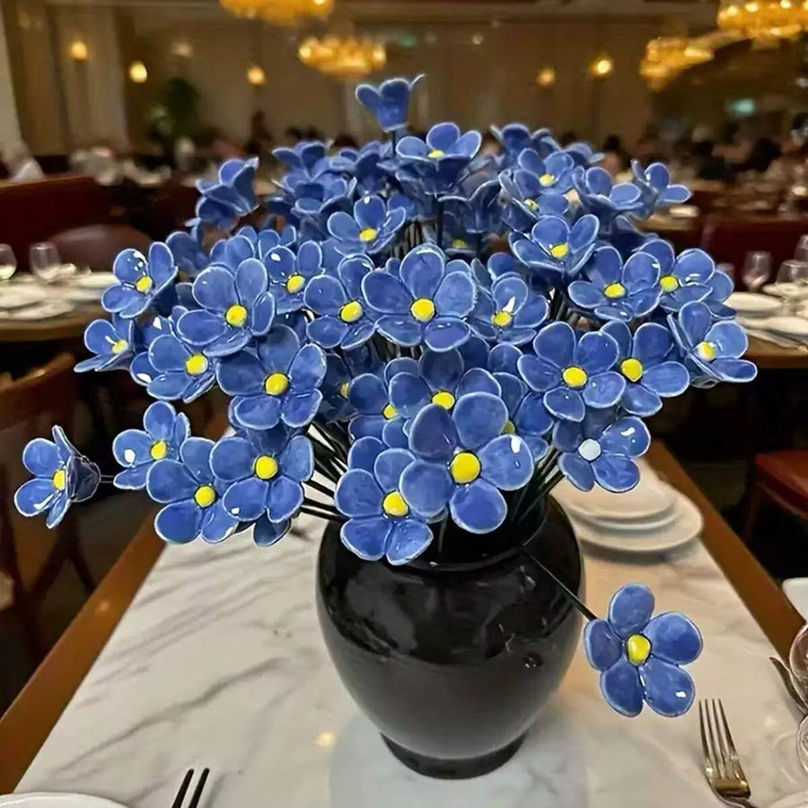3/8pcs Handmade Ceramic Forget-Me-Not Flowers. Fade-Resistant And Timeless Indoor/Outdoor Home Decor. Ideal Gift For Valentine's Day, Christmas, And Mother's Day. Also Suitable For Holiday Decoration, Interior Design, And Artistic Home Arrangement.
